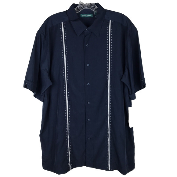 NWT Cubavera Short Sleeve Button Up Camp Shirt Dress Blues Navy Mens Size Large - Picture 1 of 12